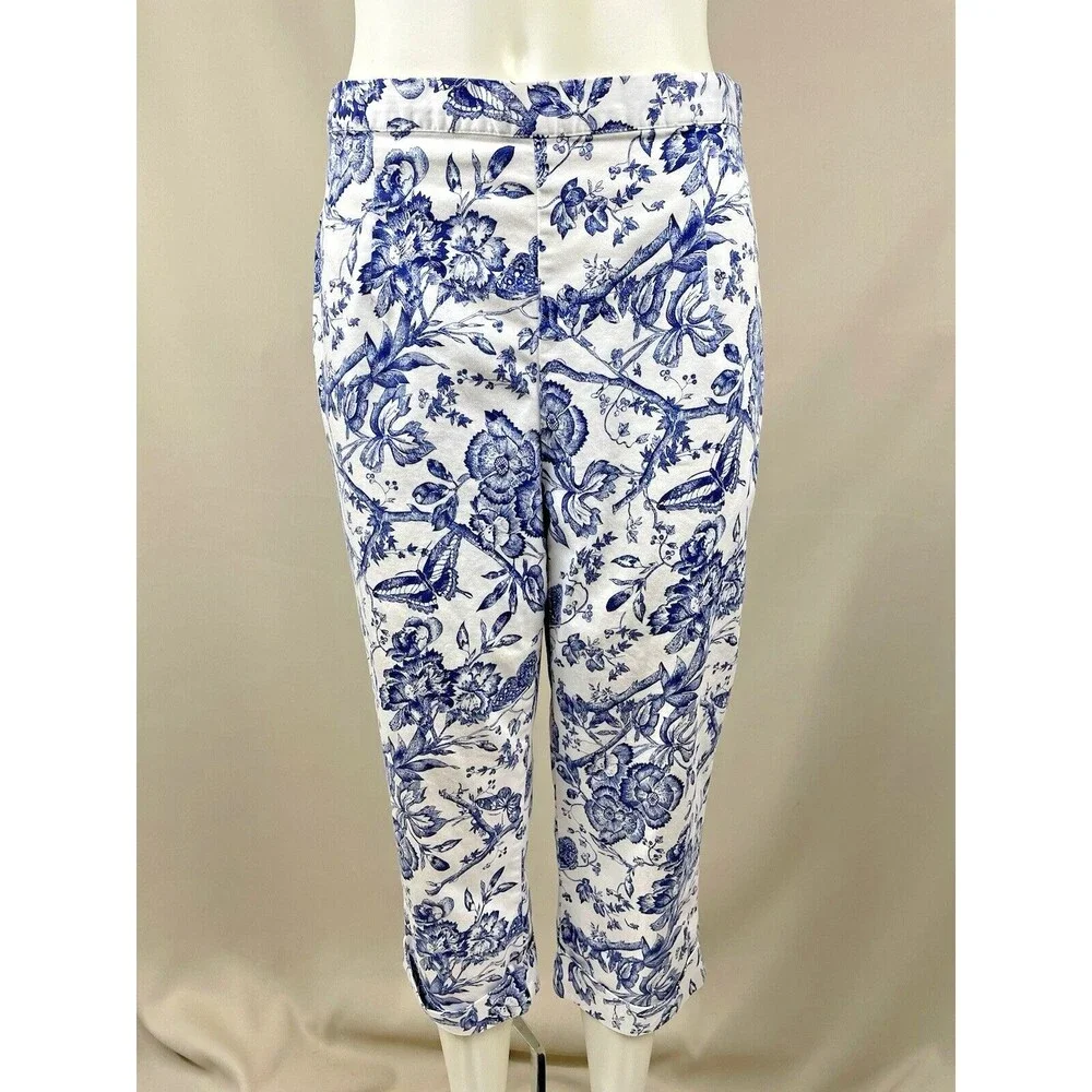 Bill Blass White Floral Print Capri Jeans Women's 8 Perfect Fit High Rise Mom - Picture 3 of 16